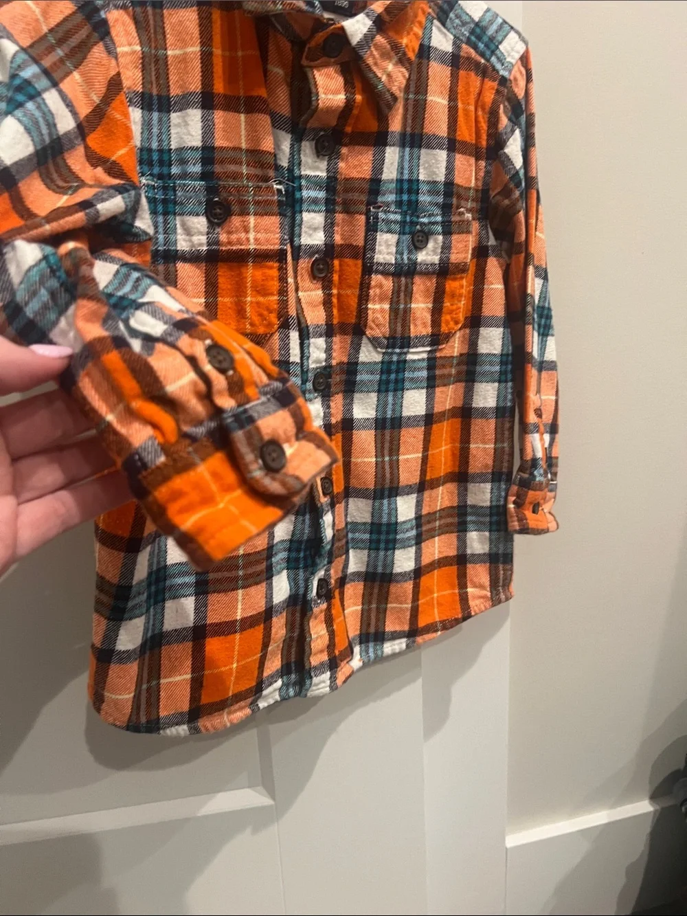 OshKosh B'gosh Orange Plaid Button-Down Shirt with Teal Accents